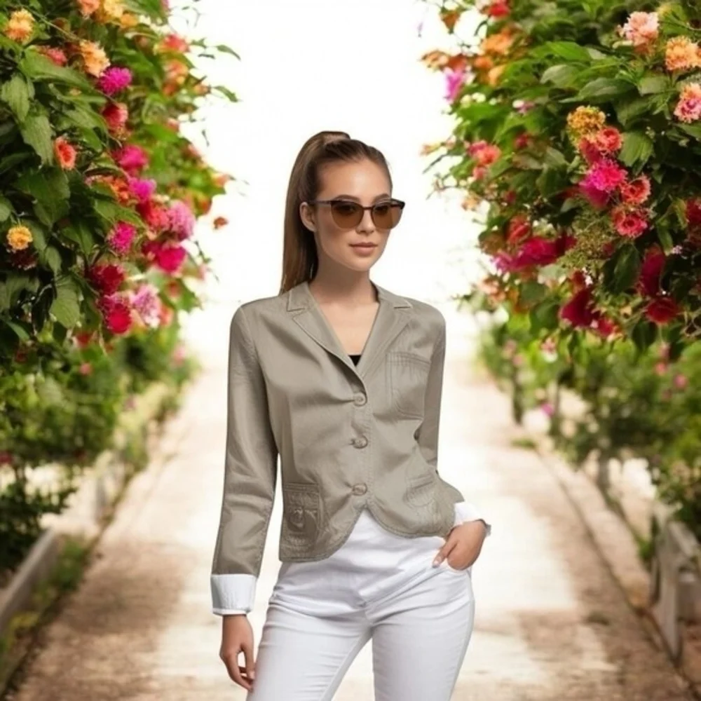 Calvin Klein Women's Tan Cotton Long Sleeve Blazer M (40-42) 3 Button Lined G+